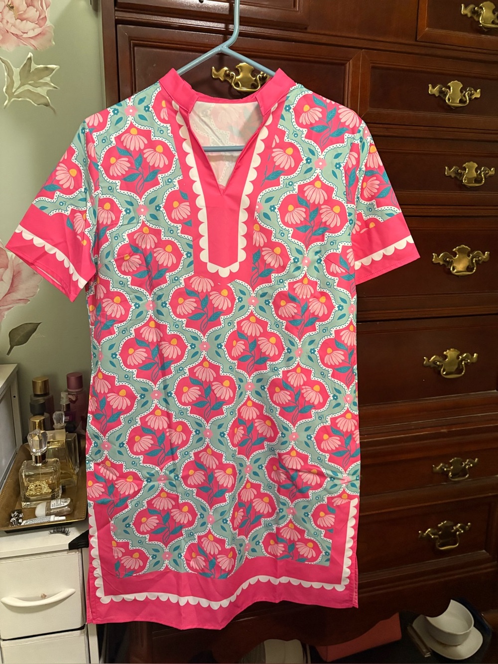 Women’s Pink Floral Pattern Shift Dress SZ SMALL